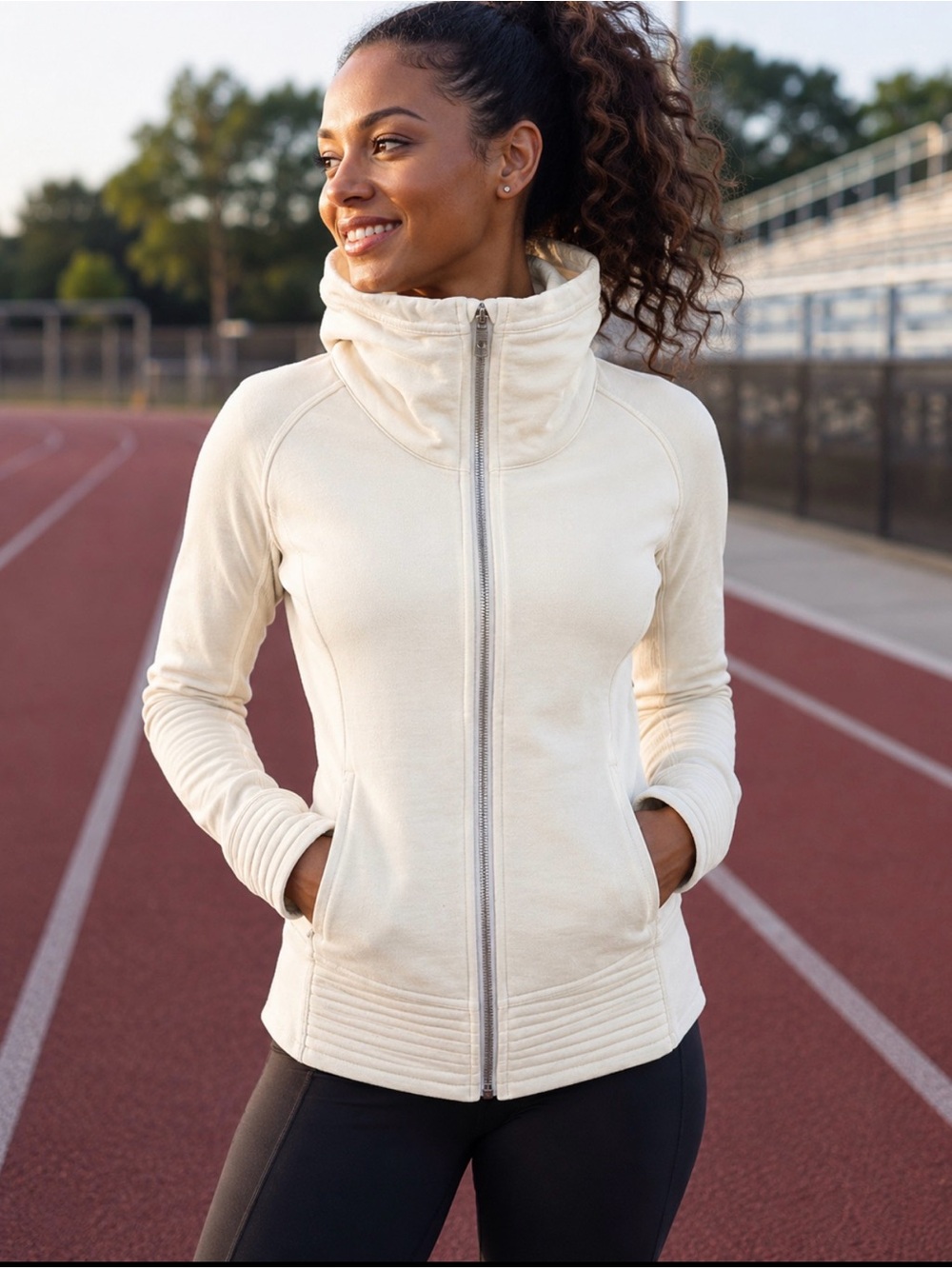 Women's Lululemon Cream High-Collar Zip Active Jacket